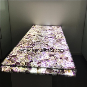 Amethyst Table with Light Stone Table Top