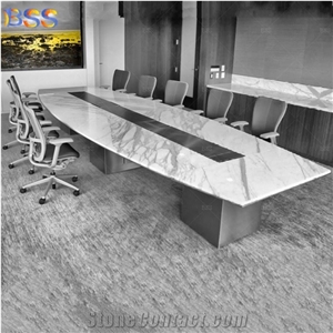 Aritificial Marble Conference Table, Boat Shaped Meeting Table