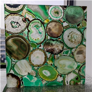 Backlit Semiprecious Green Stone Agate Tile Gemstone Slab