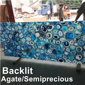 Backlit Semiprecious Stone,Blue Onyx Agate Tile,Natural Gemstone Slab