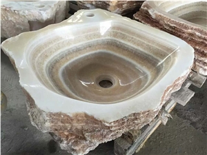 China Yellow Onyx Bathroom Irregular Wash Basin