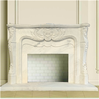 Classic White Marble Indoor Fireplace Custom Made