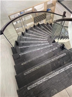 Factory Price Sandalwood Grain Black Granite Stone Staircase