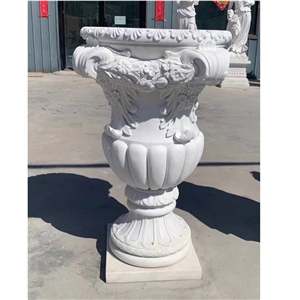 Guangxi White Marble  Carved Flower Pots