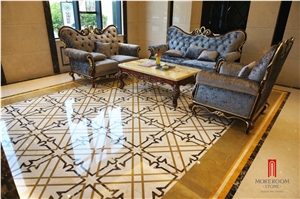 Interior Water Jet Composite Beige Marble Carpet Flooring Medallion