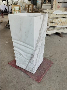 Italian Carrara White Marble Free Standing Washbasin