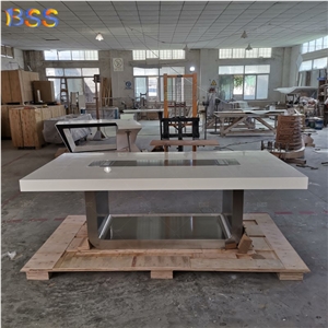 Modern Conference Table White Quartz Top 8 Conference Table