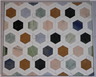 Multi Color Hexagon Backsplash  Mosaic  Tiles