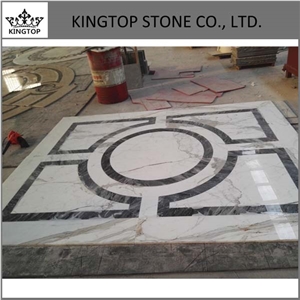 Natural Statuario White Marble Square Waterjet Medallions