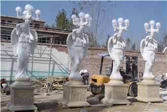 RF Outdoor White Marble Statue Of Four Seasons With Lamp