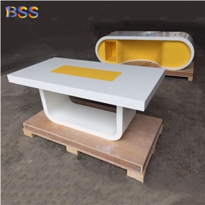 Small Conference Table Yellow White Solid Surface For 8