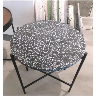 Solid Surface Round Cafe Table Tops Black Cement Terrazzo