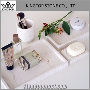 White Carrara Marble Tray,Bath Canister,Dispenser,Toothbrush Holders,Soap Box for Hotel Bathroom Accessories