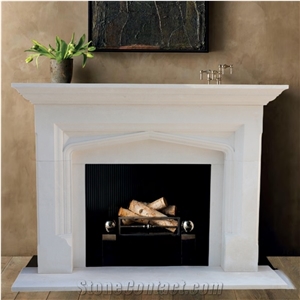 White Limestone Modern Style Living Room  Fireplace Mantel