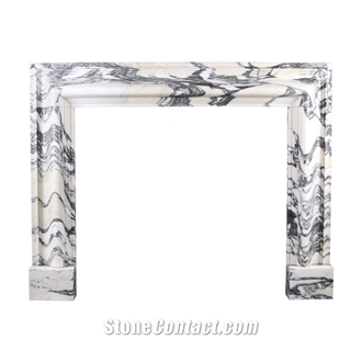 Beautiful Custom Design White Arabescato Marble Fireplace