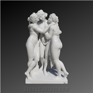 Three Graces Sculpture In White Marble